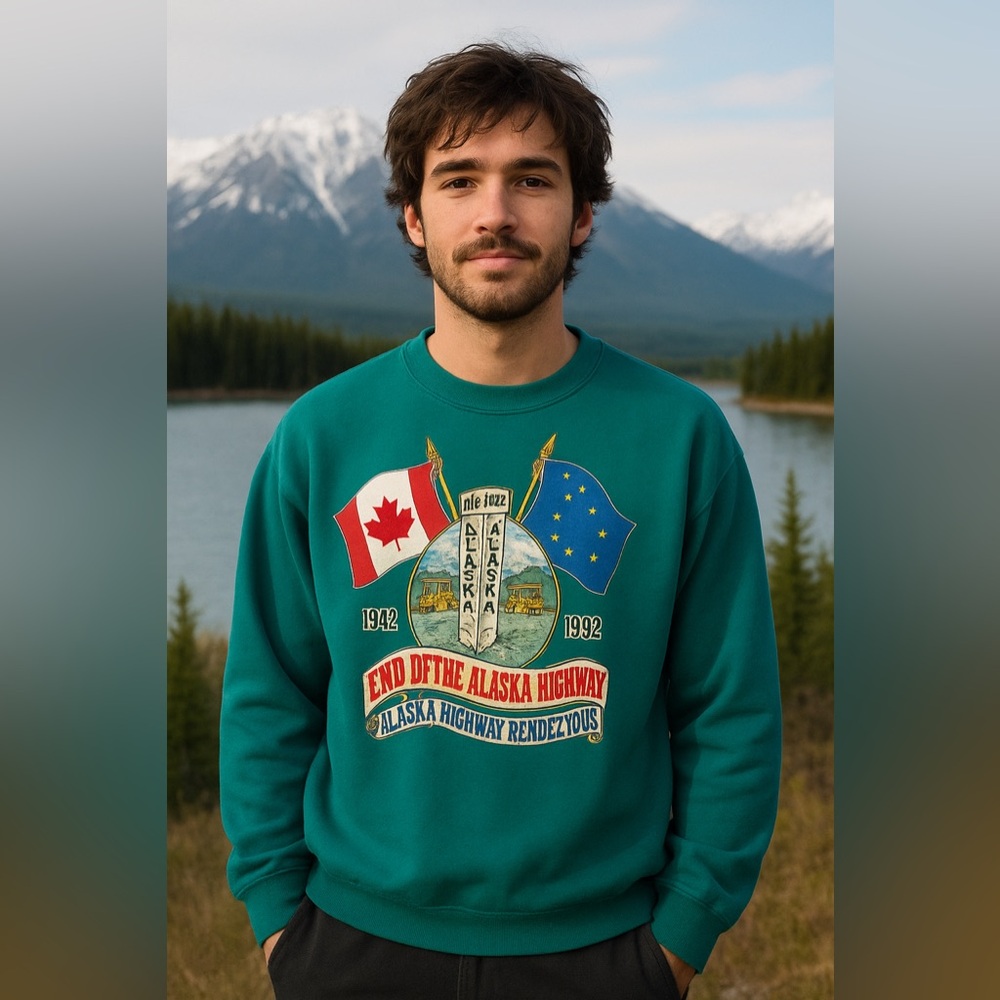 Hanes Teal Green 'End of the Alaska Highway' Graphic Sweatshirt